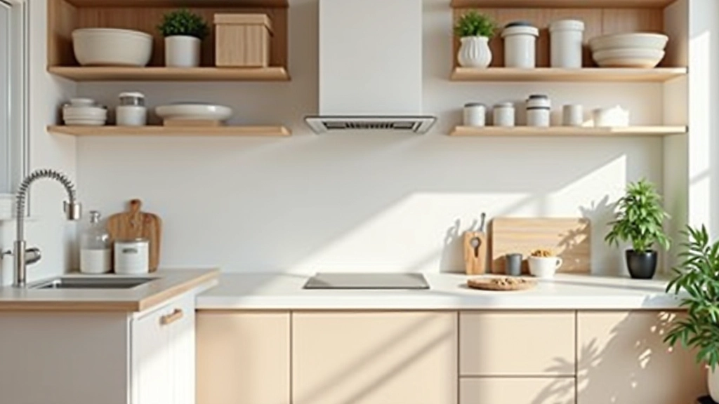 Temiz ve organize edilmiş mutfak ve yaşam alanı, depolama çözümleri, fonksiyonel tasarım