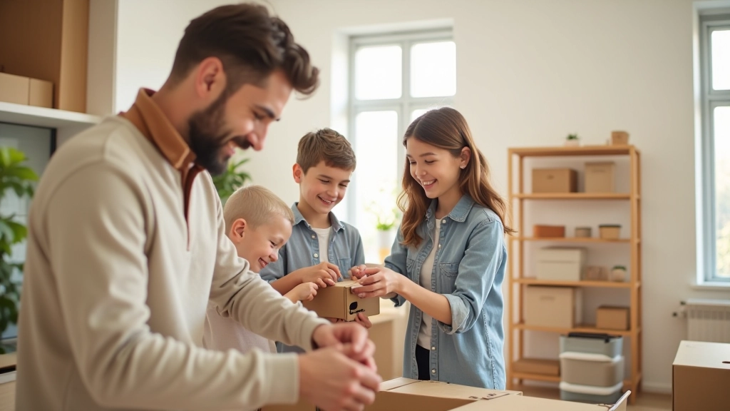 Aile üyeleri birlikte ev organizasyonu sistemini ayarlıyor, mutlu ve organize ortam